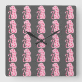 Pink Cat Pattern auf grauem Hintergrund Quadratische Wanduhr (Vorderseite)
