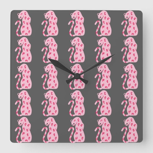 Pink Cat Pattern auf grauem Hintergrund Quadratische Wanduhr (Vorderseite)