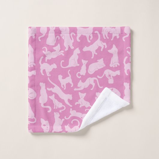 Pink Cat Pattern Badhandtuch Set (Waschlappen)