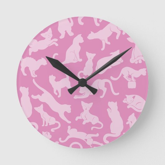 Pink Cat Pattern Runde Wanduhr (Vorderseite)