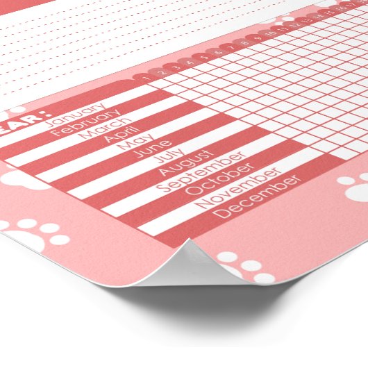 Pink Cat Paw Print Habit Tracker Poster (Ecke)