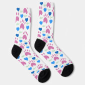 Pink Cat Paws Blue Hearts Green Meow Pattern Socken (Rechts)