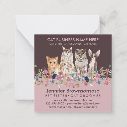 Pink Cat Sitting Groomer Petshop Service Mitteilungskarte (Vorderseite)