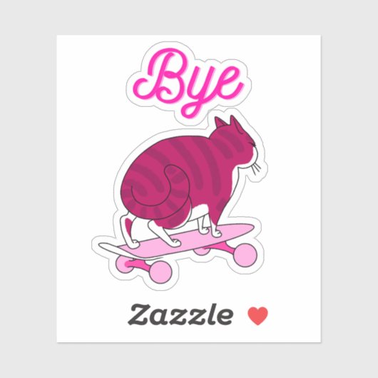 Pink Cat Skaten mit Byte Text Aufkleber (Blatt)