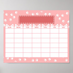 Pink Cat Theme Leer monatlicher Kalender Poster