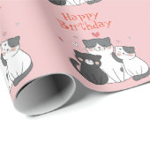 Pink Cat und Kittens Niedlich Happy Birthday Geschenkpapier (Rolleneckpunkt)