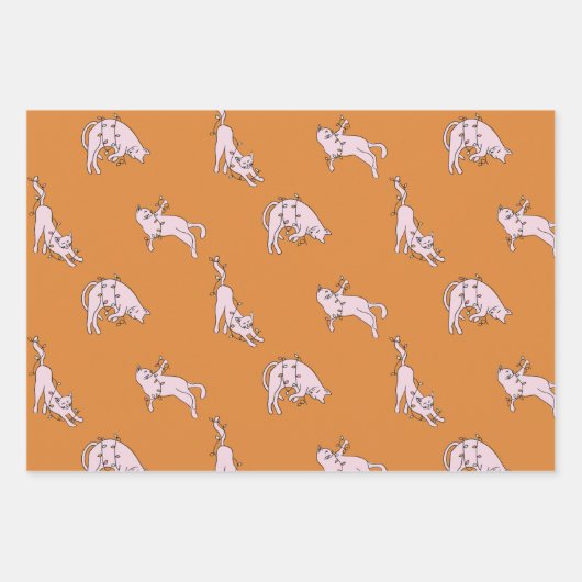 Pink Cat Weihnachtslicht Geschenkpapier Set (Vorderseite 2)