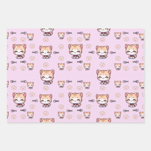 Pink Cat Wrapping Paper Geschenkpapier Set (Vorderseite 2)