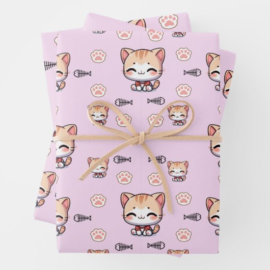 Pink Cat Wrapping Paper Geschenkpapier Set (Beispiel)