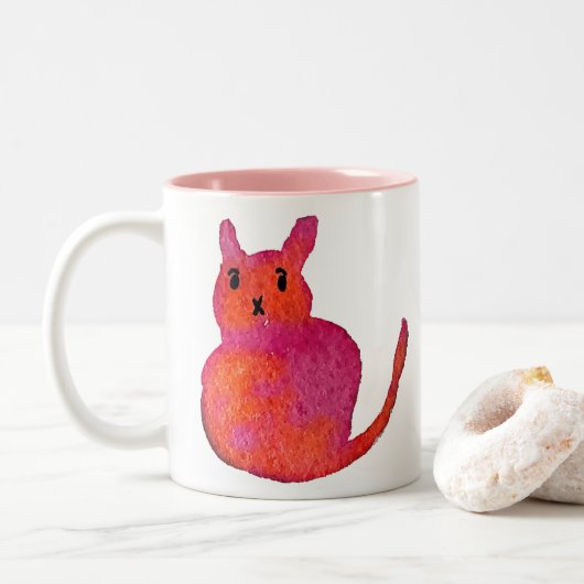 Pink Cate Funky niedlich Kitty Zweifarbige Tasse (Mit Donut)