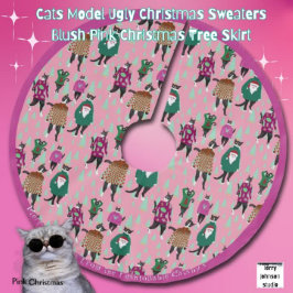 Pink Cats in Ugly Christmas Sweaters Polyester Weihnachtsbaumdecke