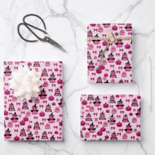 Pink Cats nahtloses PatternHalloween Geschenkpapier Set