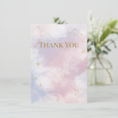 Pink Celestie Danke Karte | Wasserfarbenwolken (Stehend Vorderseite)