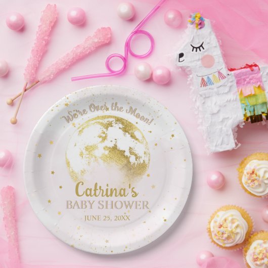 Pink Celestie über dem Mond und Stars Babydusche Pappteller (Party)