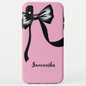 Pink Cell Phone Case with Black Bow and CustomName (Rückseite)