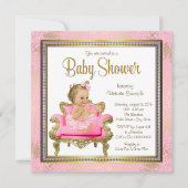 Pink Chair Lace Pearls Pink Gold Baby Dusche Einladung (Vorderseite)