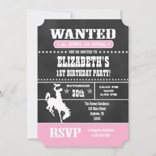 Pink Chalkboard Cowboy Einladung zum Geburtstag