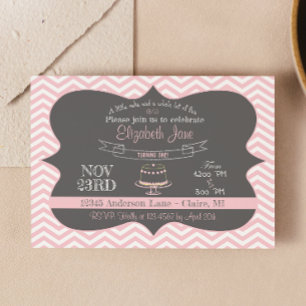 Pink Chalkboard Kuchen Erster Geburtstag Einladung