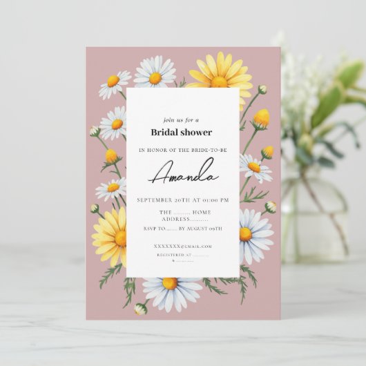 Pink Chamomile Brautdusche Einladung (Stehend Vorderseite)