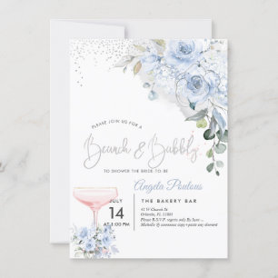 Pink Champage Brunch Bubbly Dusty Blue Rose Einladung