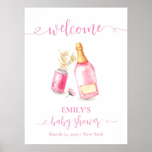 Pink Champagne Beer Girl Baby Dusche Willkommen Poster (Vorne)