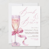 Pink Champagne Bow Brunch & Besties Galentine’s  Einladung (Vorderseite)