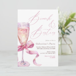 Pink Champagne Bow Brunch & Besties Galentine’s Einladung
