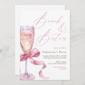 Pink Champagne Bow Brunch & Besties Galentine’s Einladung (Vorne/Hinten)