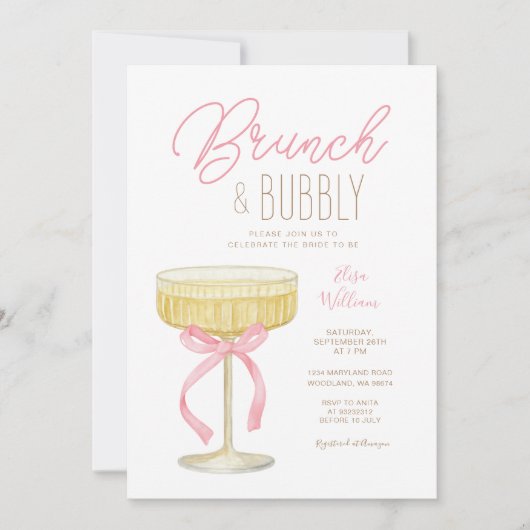 Pink Champagne Brunch & Bubbly Bridal Shower Einladung (Vorderseite)