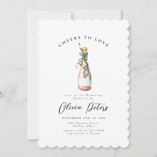 Pink Champagne Cheers Bridal oder Polterabend Einladung (Vorderseite)