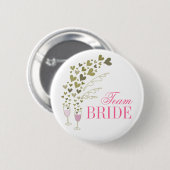 Pink Champagne Cheers & Hearts Team Bride Wedding Button (Vorne & Hinten)