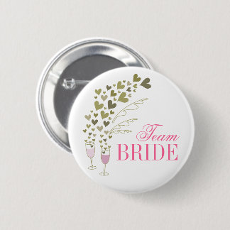 Pink Champagne Cheers & Hearts Team Bride Wedding Button