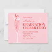 Pink champagne cocktail graduation einladung (Vorderseite)