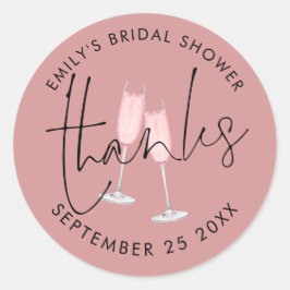 Pink Champagne Danke Dusty Rose Brautparty Runder Aufkleber