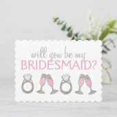 Pink Champagne Diamond Bridesmaid Brautparty Einladung (Stehend Vorderseite)