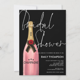 Pink Champagne Flasche Script Schwarzes Brautparty Einladung