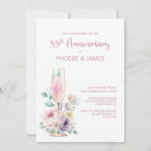 Pink Champagne Floral 55th Wedding Anniversary Einladung (Vorderseite)