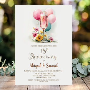 Pink Champagne Glass 15. Hochzeitstag Einladung