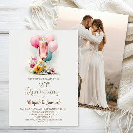 Pink Champagne Glass 20. Hochzeitstag Einladung