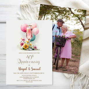 Pink Champagne Glass 40. Hochzeitstag Einladung