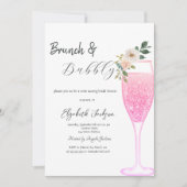 Pink Champagne Glass Blumen Brunch & Bubbly Einladung (Vorderseite)