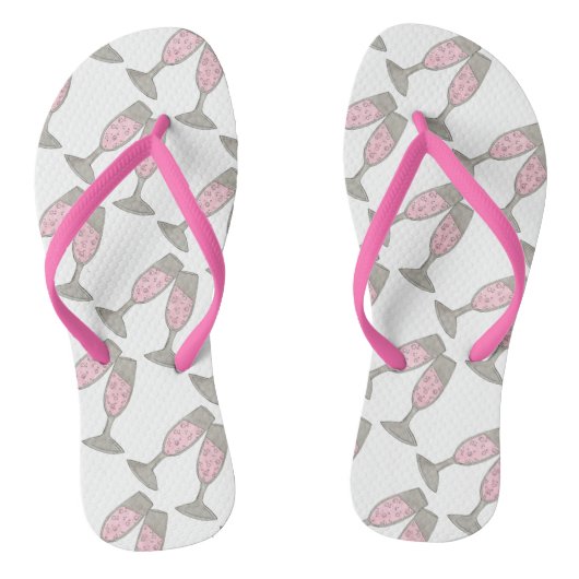 Pink Champagne Glass Bride Wedding Flip Flops Badesandalen (Fußbett)
