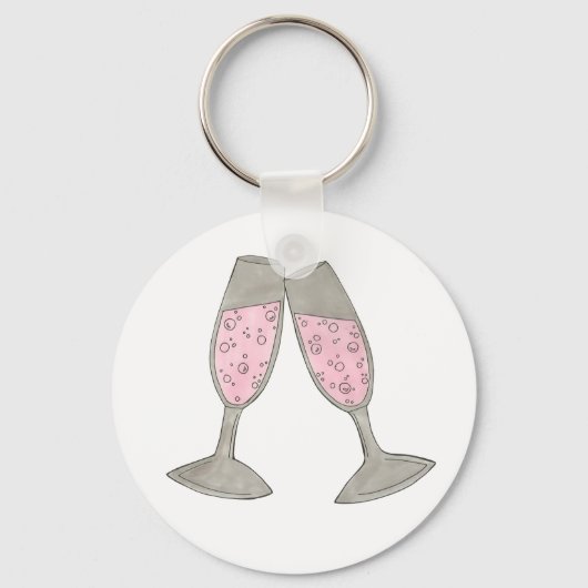 Pink Champagne Glass Toast Wedding Keychain Schlüsselanhänger (Vorderseite)