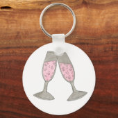 Pink Champagne Glass Toast Wedding Keychain Schlüsselanhänger (Vorderseite)