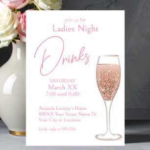 Pink Champagne Ladys Night Drinks Einladung