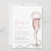 Pink Champagne Pearls & Prosecco Brautparty Einladung (Vorderseite)
