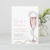 Pink Champagne Pearls & Prosecco Brautparty Einladung (Stehend Vorderseite)