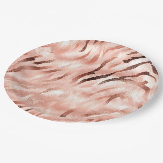 Pink Champagne Rose Glam Zebra Pappteller (Schrägansicht)