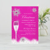 Pink Champagne Schneeflocken Weihnachtsfeier Einladung (Stehend Vorderseite)