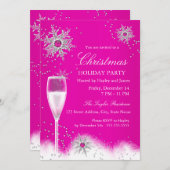 Pink Champagne Schneeflocken Weihnachtsfeier Einladung (Vorne/Hinten)